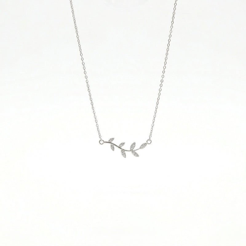 Minimal Leaf CZ Silver Chain Necklace