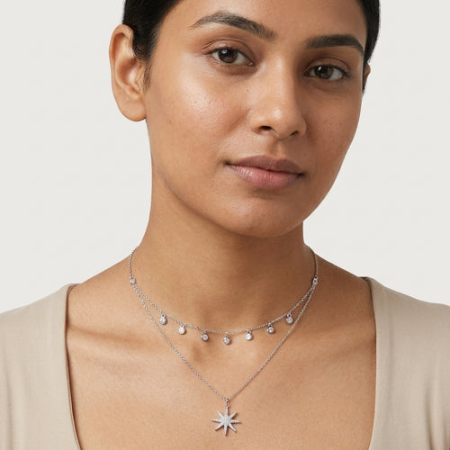 Layered Star Charm Silver Necklace