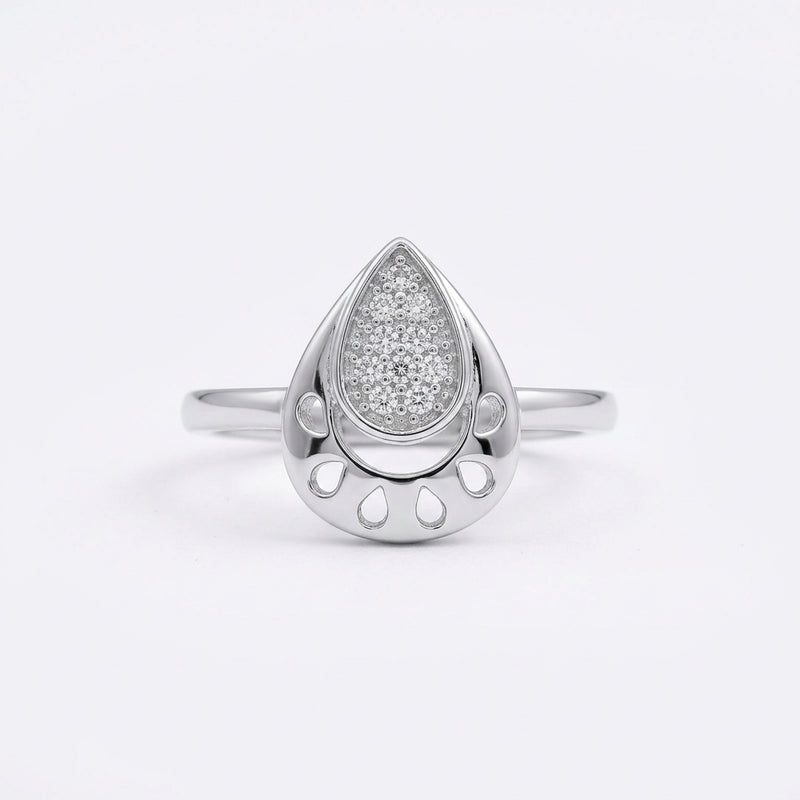 Dual Tone Teardrop CZ Silver Ring
