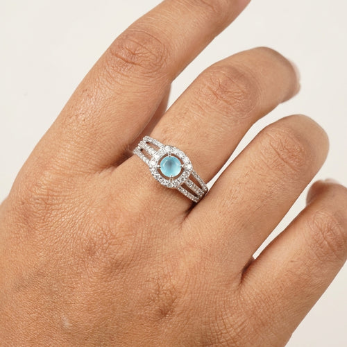 Aqua Halo CZ Silver Ring