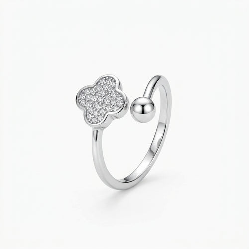 Clover Spark CZ Adjustable Silver Ring