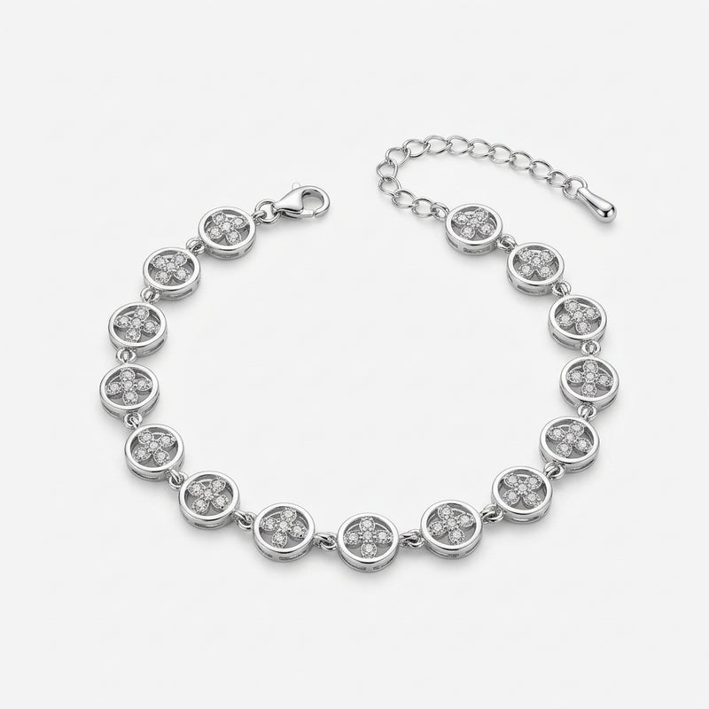 Floral CZ Silver Bracelet