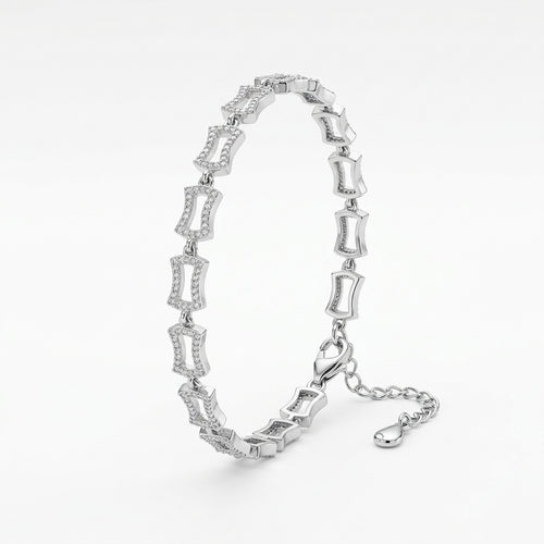 Geometric CZ Link Silver Bracelet
