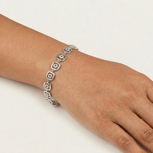Square Link CZ Silver Bracelet