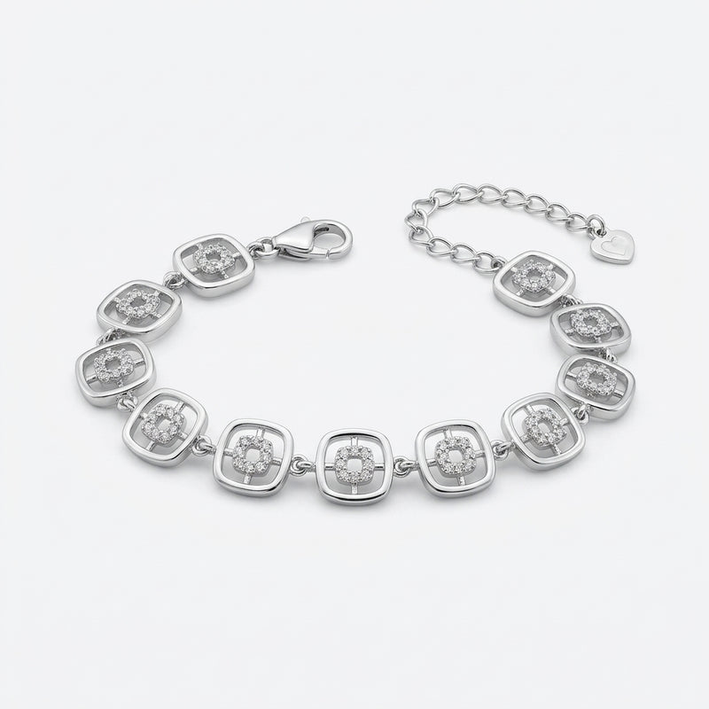 Square Link CZ Silver Bracelet