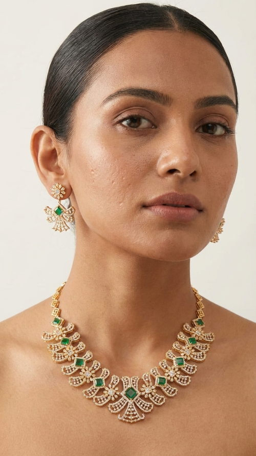 Emerald Floral Necklace Set