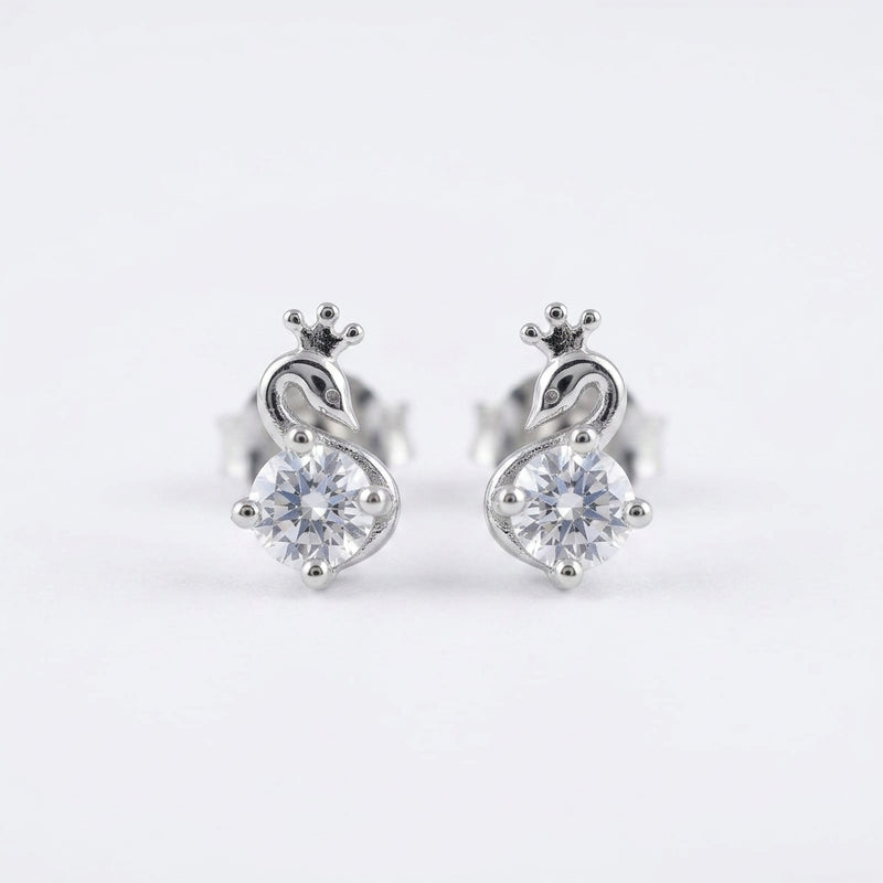 Royal Swan Silver Stud Earrings