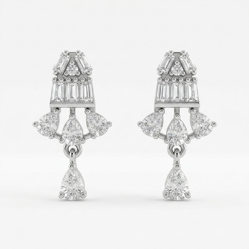 Crystal Cascade Silver Drop Earrings