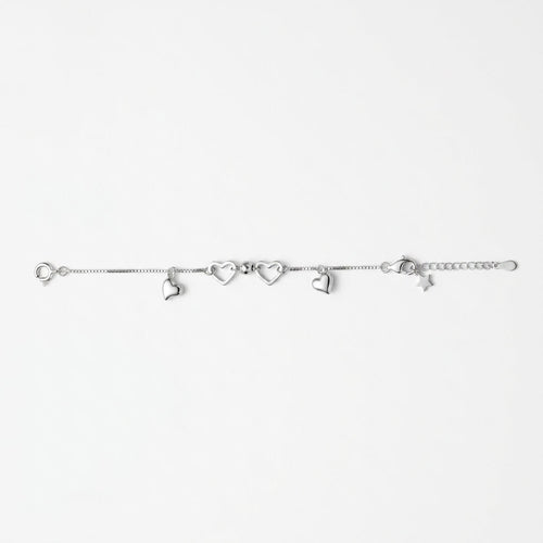 Twin Hearts Charm Silver Bracelet