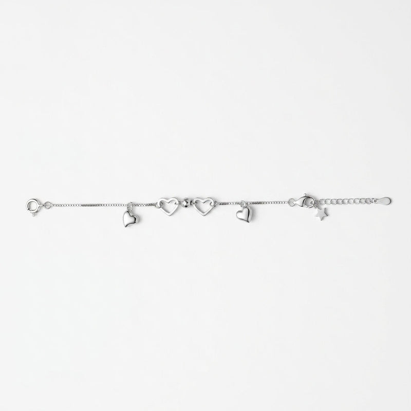 Twin Hearts Charm Silver Bracelet