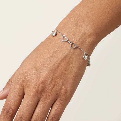 Twin Hearts Charm Silver Bracelet