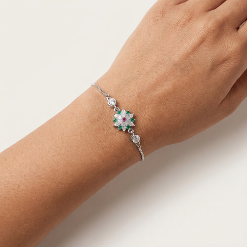 Emerald Blossom Silver Bracelet