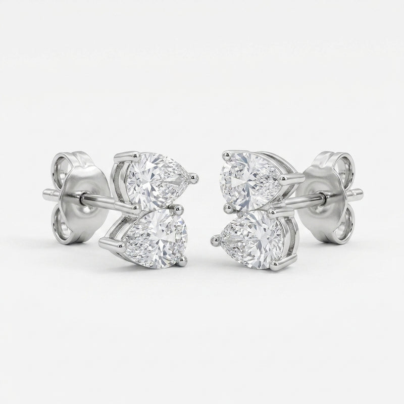 Peara Duo Silver Stud Earrings