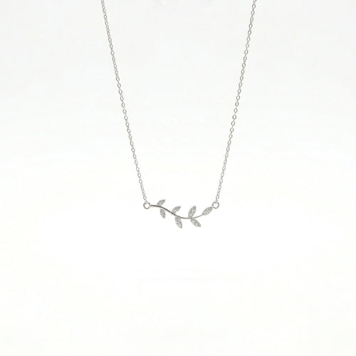 Minimal Leaf CZ Silver Chain Necklace