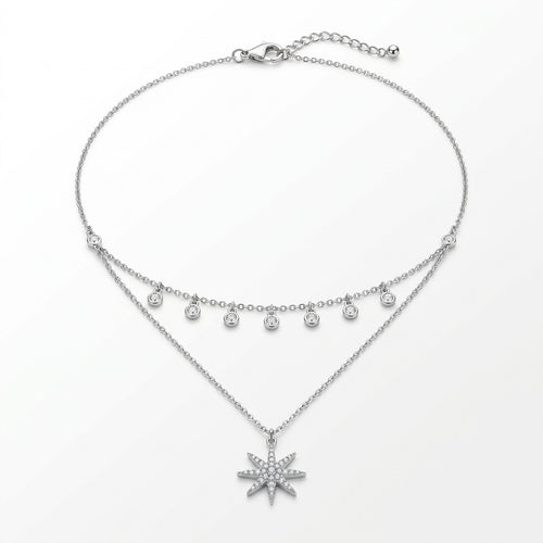 Layered Star Charm Silver Necklace