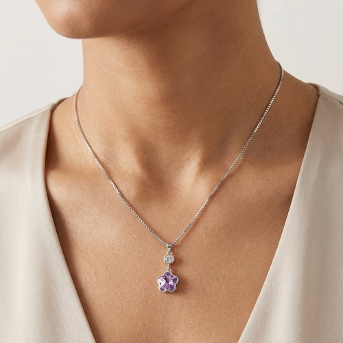Floral Crystal Drop Silver Necklace