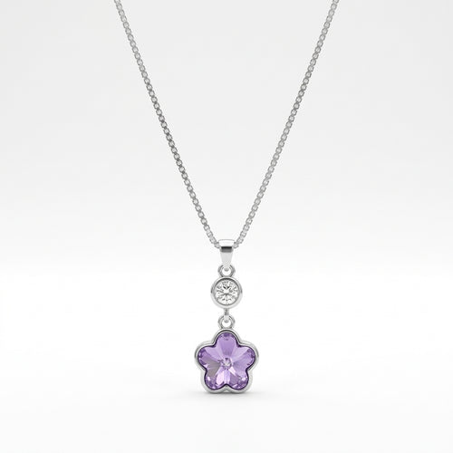 Floral Crystal Drop Silver Necklace