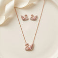 Rose Gold Swan CZ Silver Necklace & Earrings Set