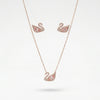 Rose Gold Swan CZ Silver Necklace & Earrings Set