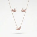 Rose Gold Swan CZ Silver Necklace & Earrings Set