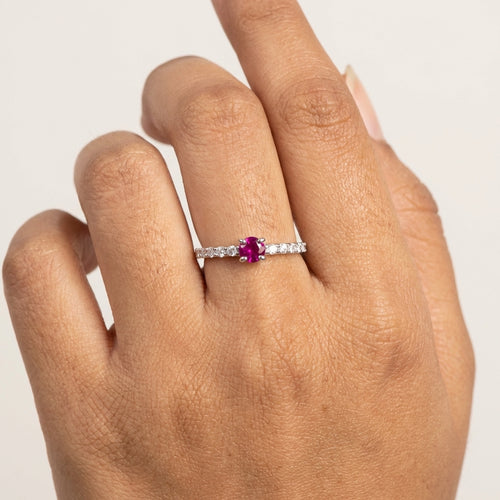 Ruby Center CZ Band Silver Ring