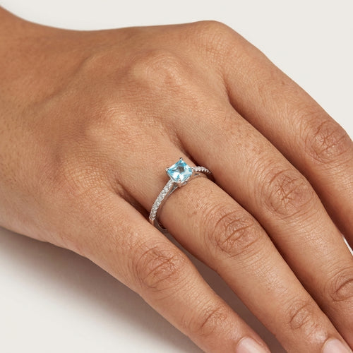 Oval Blue CZ Dual Band Silver Ring