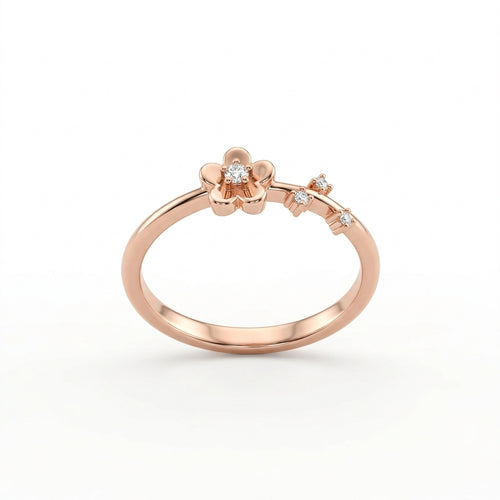 Rose Gold Floral CZ Adjustable Silver Ring