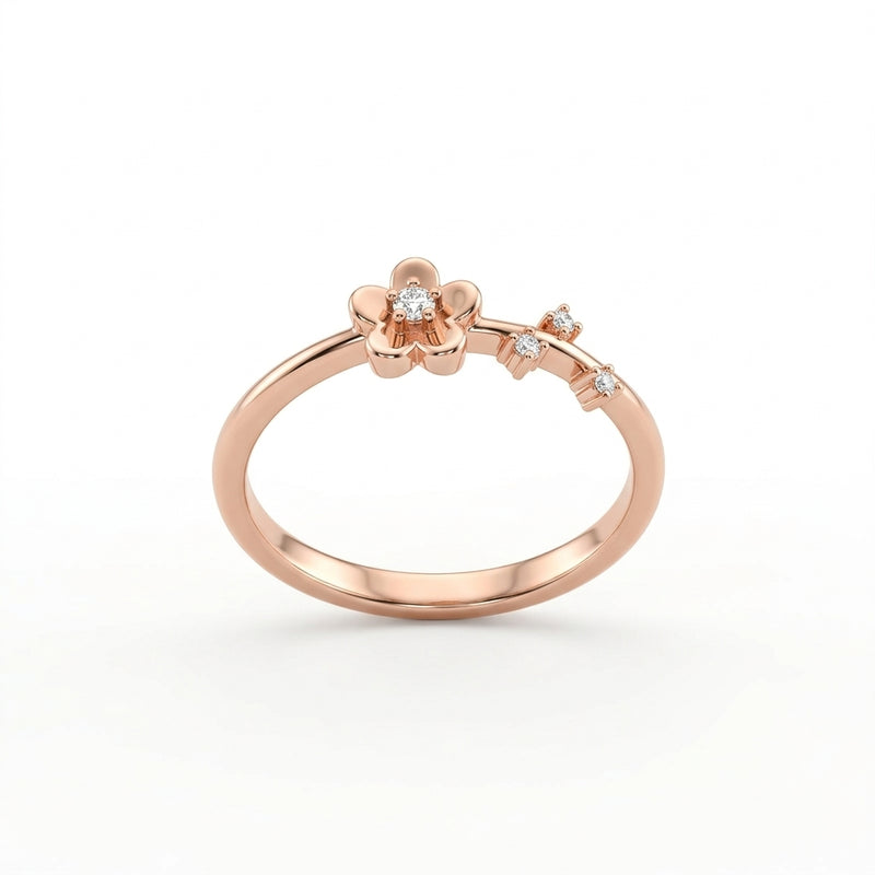 Rose Gold Floral CZ Adjustable Silver Ring
