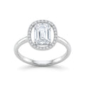 Emerald Cut CZ Halo Silver Ring