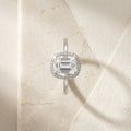 Emerald Cut CZ Halo Silver Ring