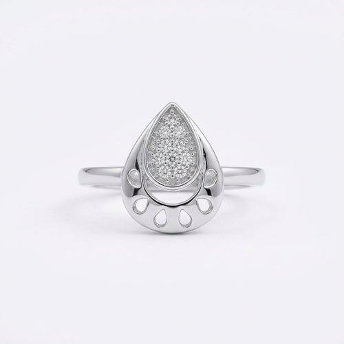 Dual Tone Teardrop CZ Silver Ring