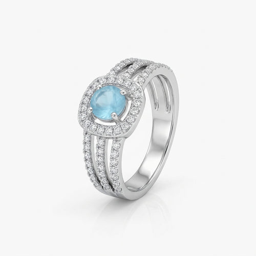Aqua Halo CZ Silver Ring