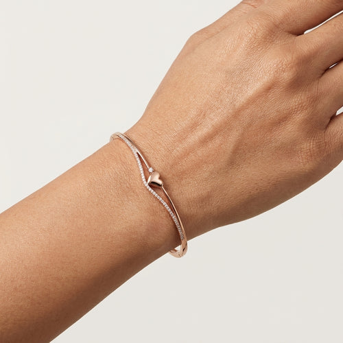 Elegant Heart Lock CZ Rose Gold Silver Bracelet