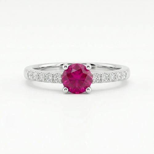 Ruby Center CZ Band Silver Ring