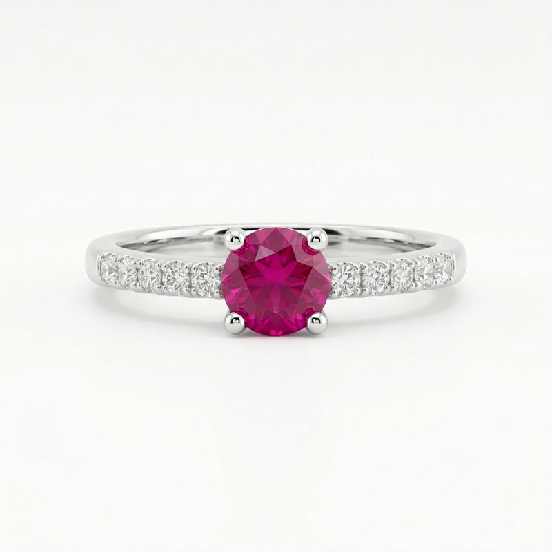 Ruby Center CZ Band Silver Ring