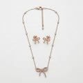 Elegant Bow CZ Rose Gold Necklace & Earrings Set