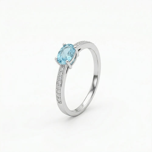 Oval Blue CZ Dual Band Silver Ring