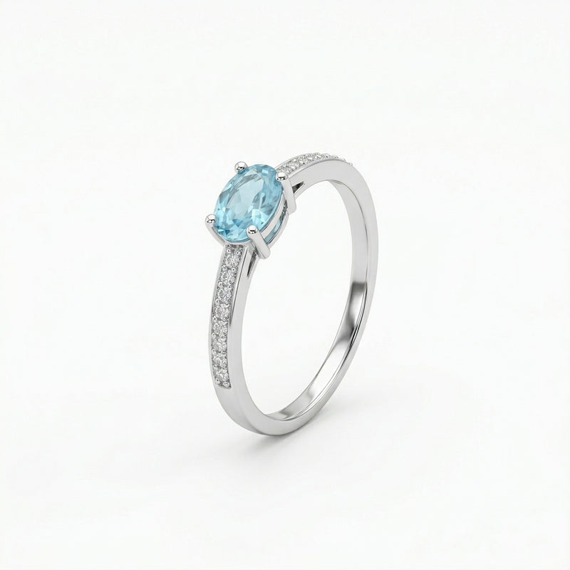 Oval Blue CZ Dual Band Silver Ring