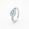 Teardrop Blue CZ Halo Silver Ring