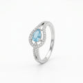 Teardrop Blue CZ Halo Silver Ring