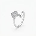 Clover Spark CZ Adjustable Silver Ring