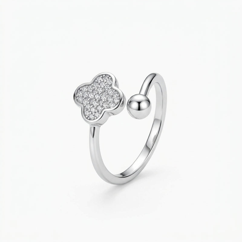 Clover Spark CZ Adjustable Silver Ring