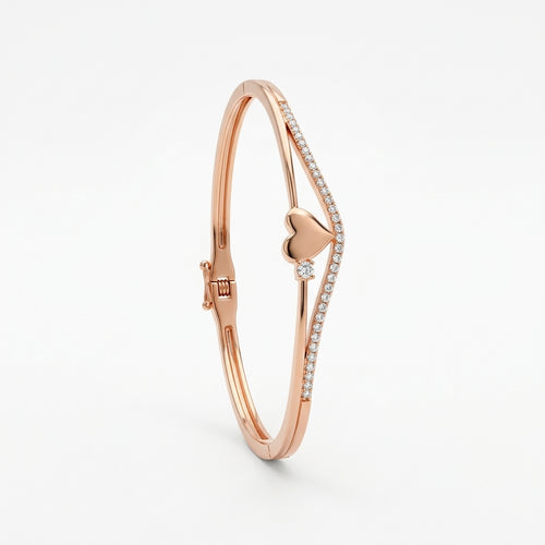 Elegant Heart Lock CZ Rose Gold Silver Bracelet
