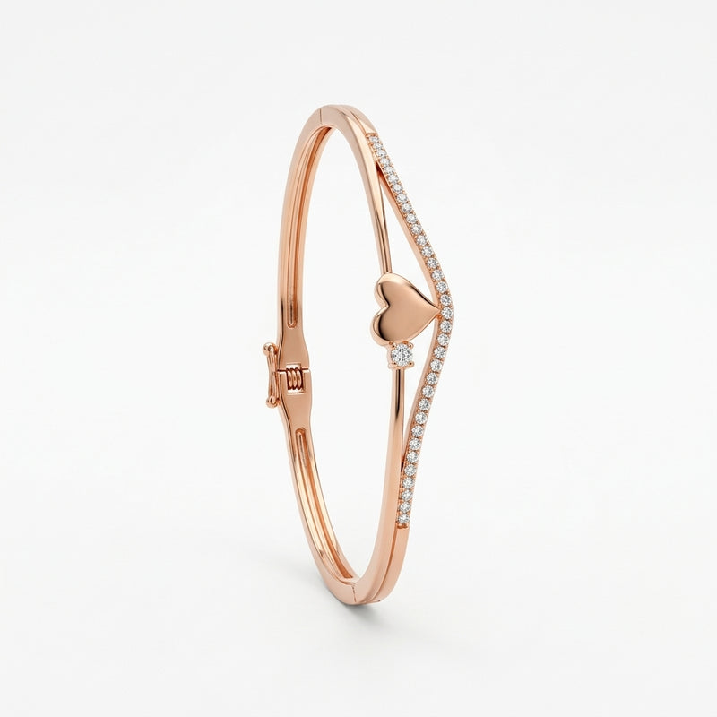 Elegant Heart Lock CZ Rose Gold Silver Bracelet