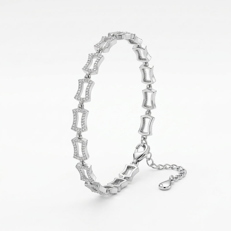 Geometric CZ Link Silver Bracelet