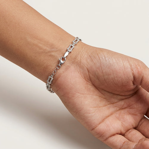 Geometric CZ Link Silver Bracelet