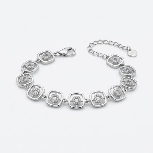 Square Link CZ Silver Bracelet
