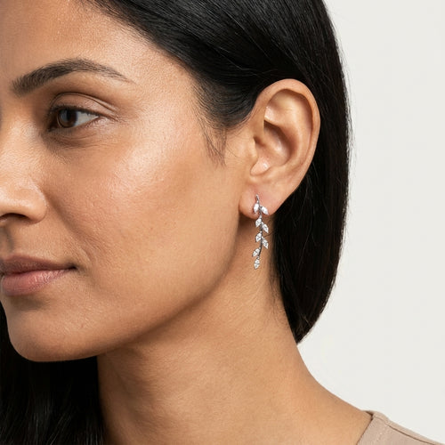 Leaf Drop Earrings - Silver