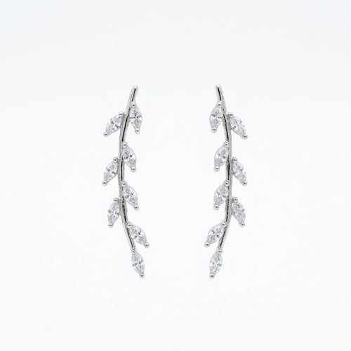 Leaf Drop Earrings - Silver