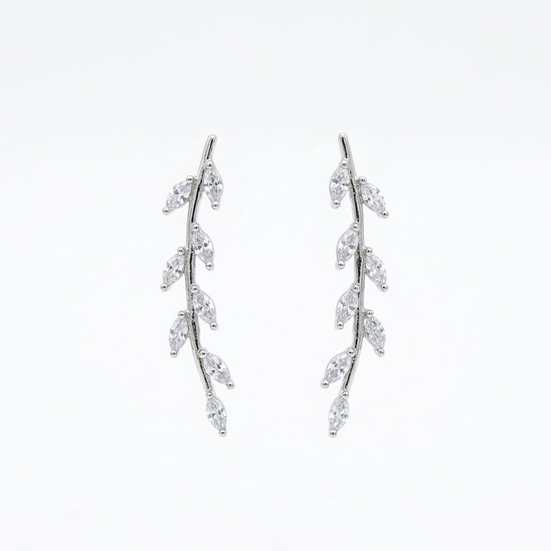 Leaf Drop Earrings - Silver